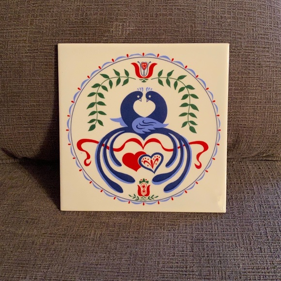 Vintage Accents Vintage Ceramic Tile Trivet Hot Plate Wall Hanging Love Birds Of Paradise